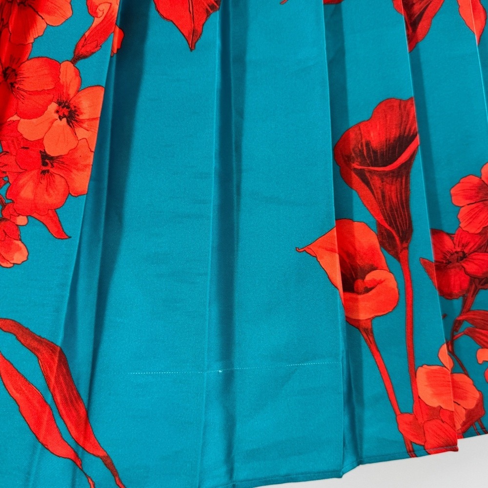 Ted Baker Karolyn Fantasia Floral Pleated Midi Dress Pink Red Teal Size 2 - Picture 13 of 13